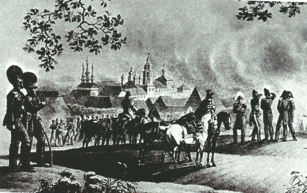Перед пылающей Вязьмой 30 августа 1812 года Гравюра Фабер дю Фора